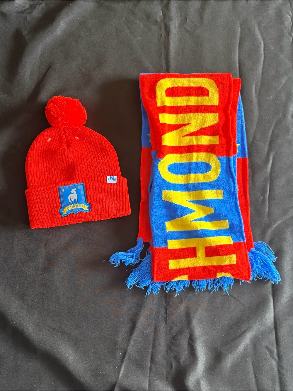 Kids Ted Lasso Red & Blue Scarf and Beanie Costume Set